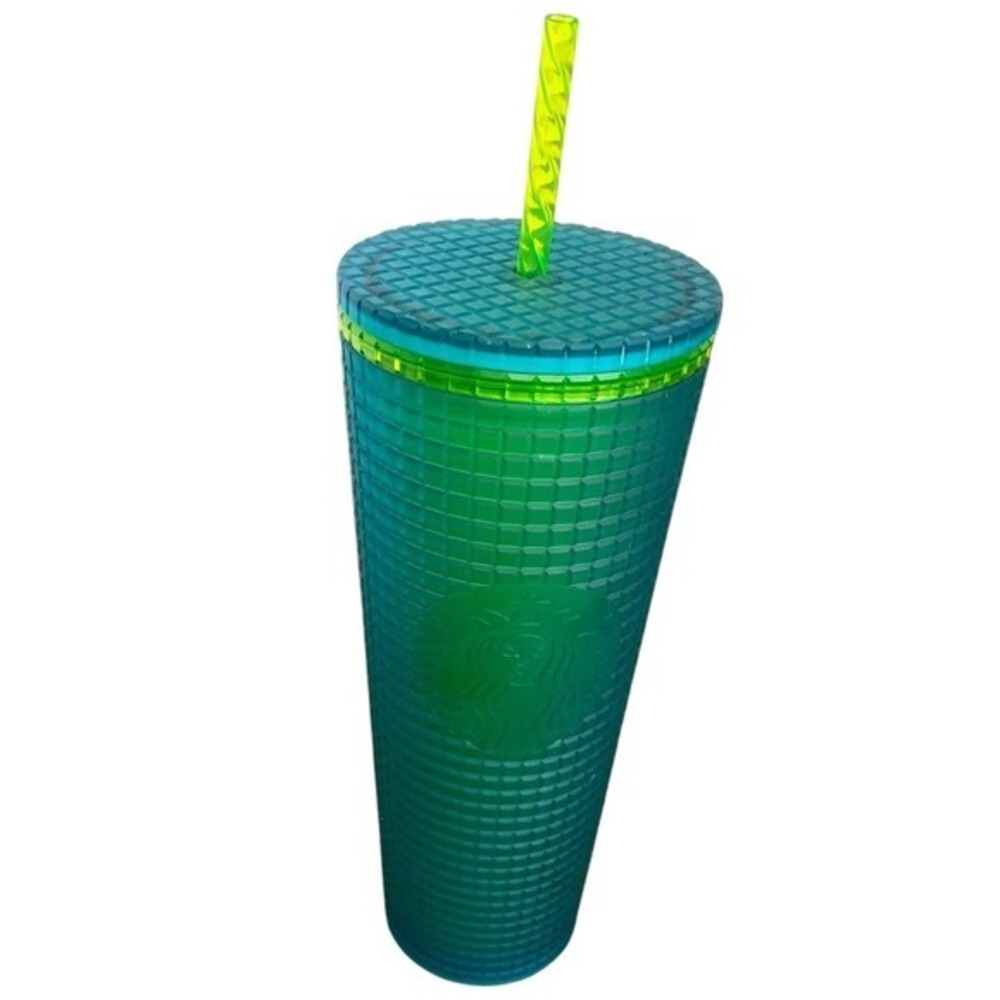 Starbucks 24 oz Grid Cold Cup Tumbler with Straw Teal Green